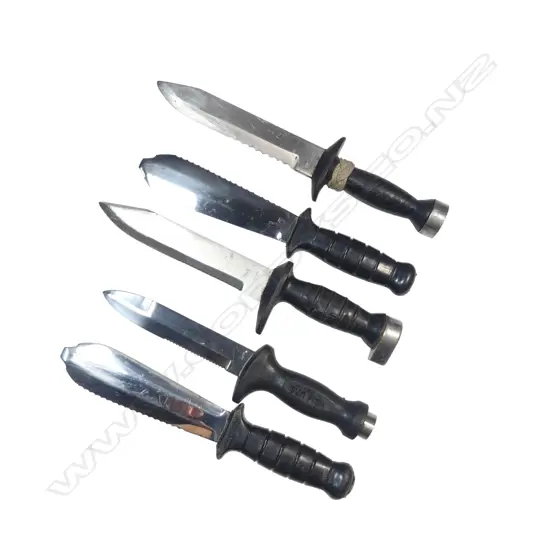 Five various diver's knives, without sheaths.