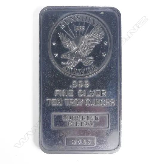 .999 Fine Silver 10 Troy Ounces 1982 Sunshine Mining Bullion Ingot #2715,