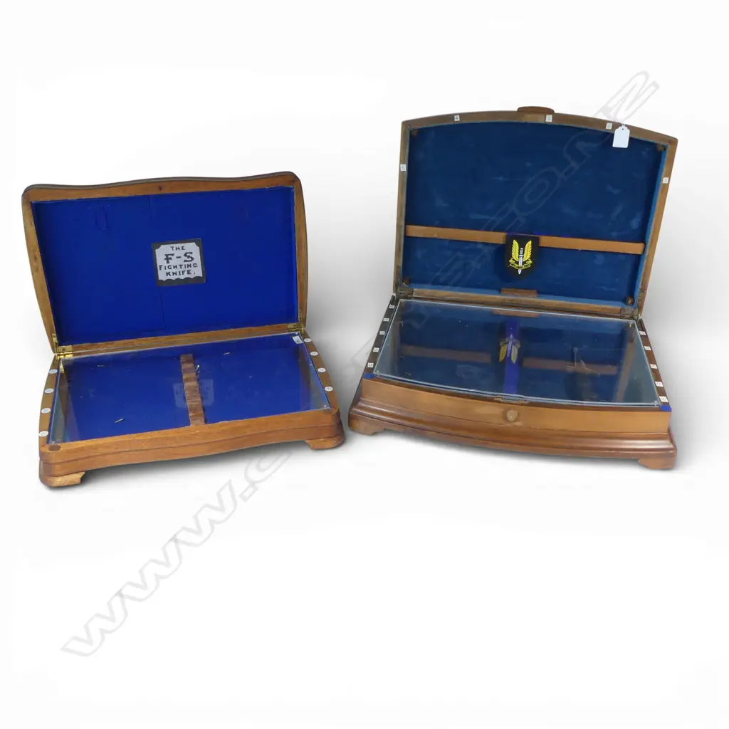 Two walnut cutlery canteens fitted to display knives Image 1++