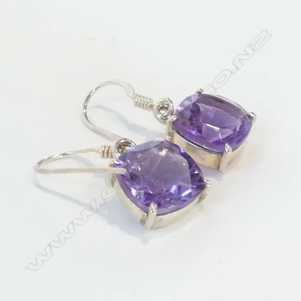 PURPLE AMETHYST & 925 SILVER EARRINGS Image 1++