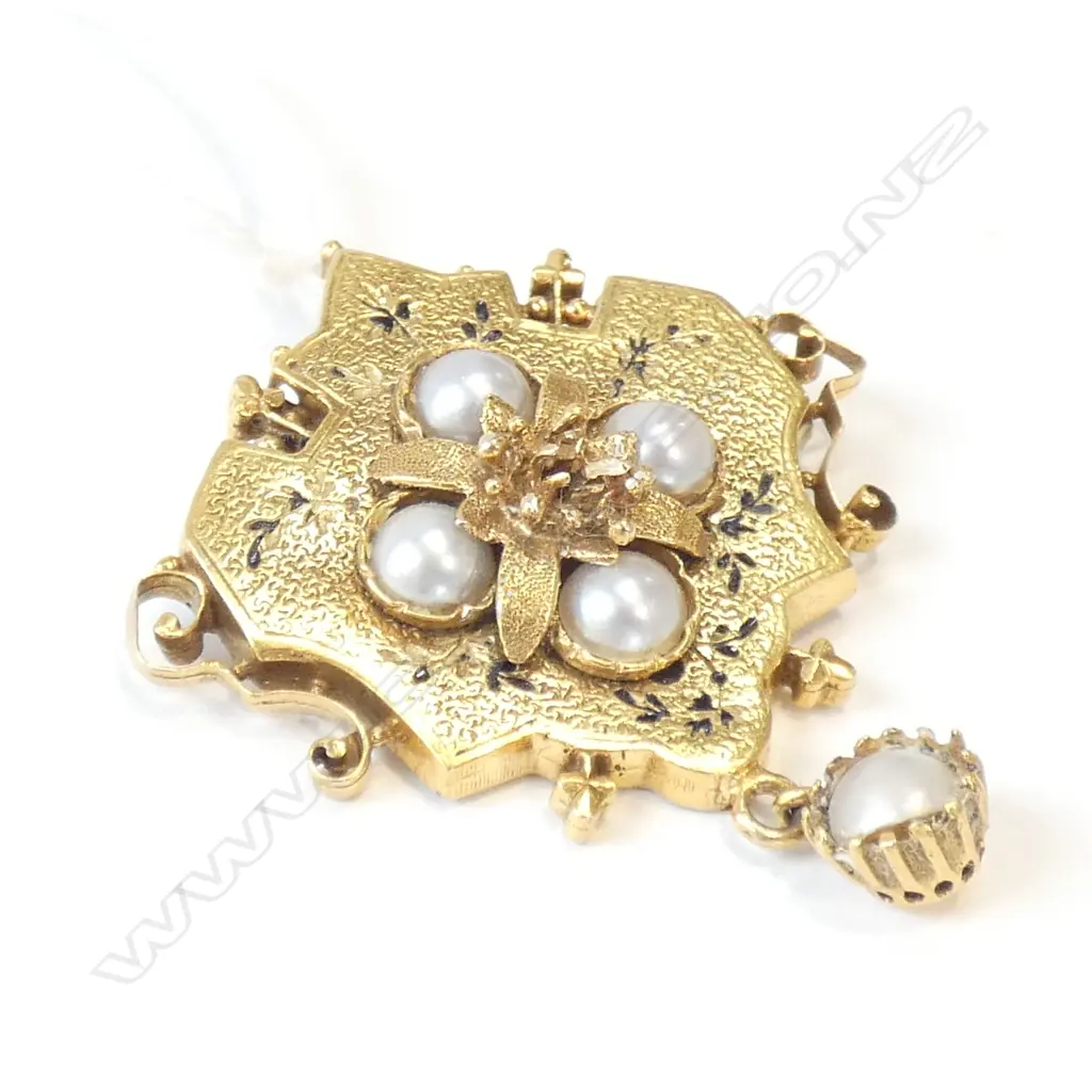 14K GOLD & PEARL PENDANT / BROOCH 9 grams Image 1++