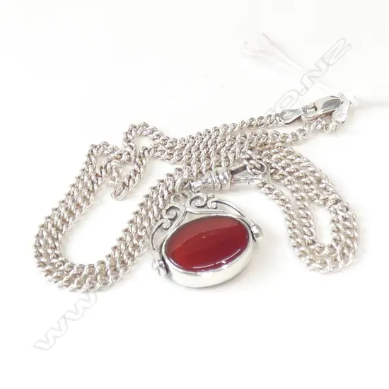 STG SILVER NECKLACE & FOB SPINNING PENDANT - ONYX & CARNELIAN
