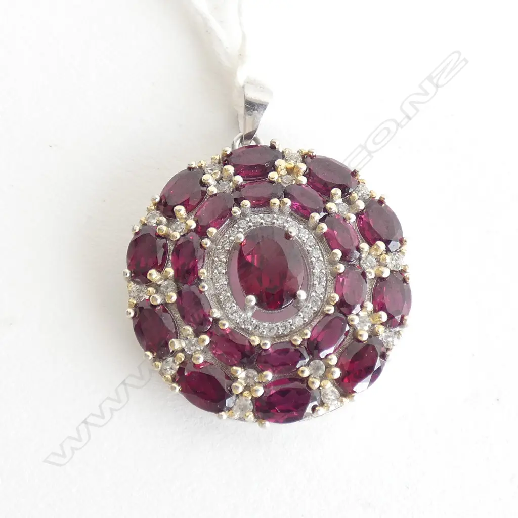 RED GARNET?, CZ & 925 SILVER PENDANT Image 1++