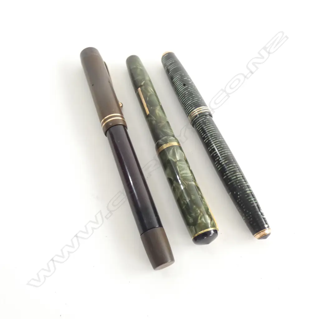 3 OLD FOUNTAIN PENS; BURNHAM / ONOTO ETC. Image 1++