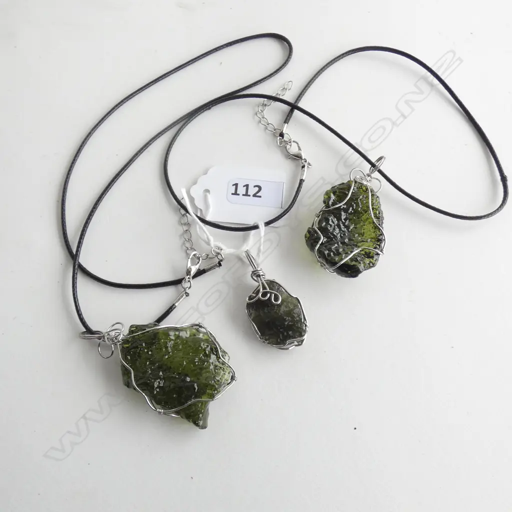 MOLDAVITE (METEORITE FRAGMENT) PENDANT + 2 FAKES AS NECKLACES Image 1++