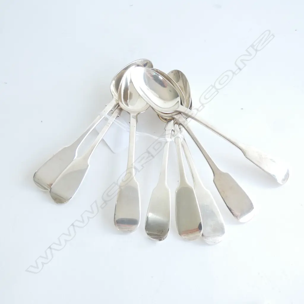 8 STG SILVER TEASPOONS, LONDON 1846-1855 205 GRAMS Image 1++
