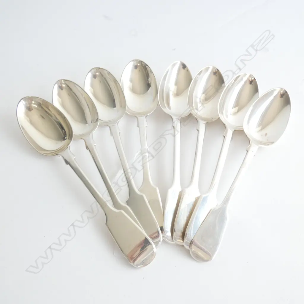 8 STG SILVER SPOONS, LONDON 1841-1871 395 GRAMS Image 1++