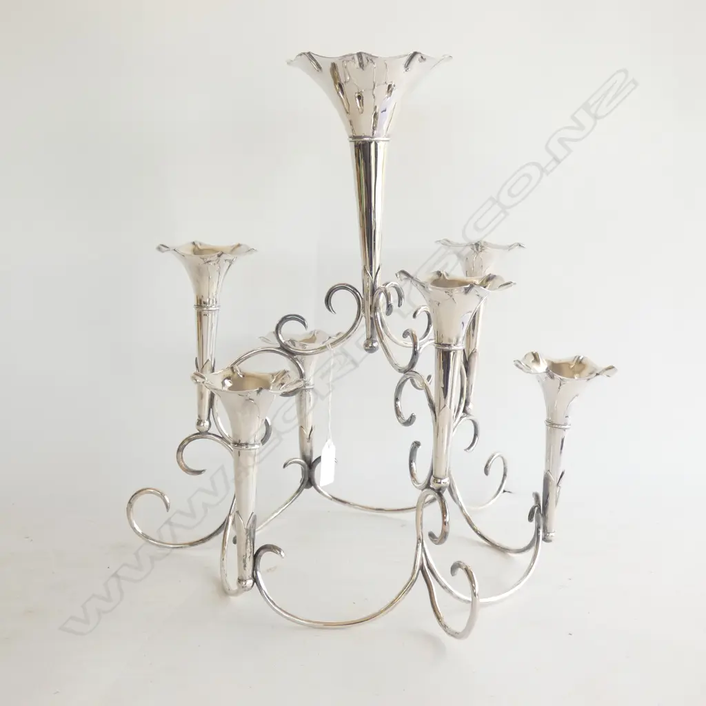 SILVER PLATE EPERGNE 7 TRUMPETS SCROLLING FRAME H.400mm Image 1++