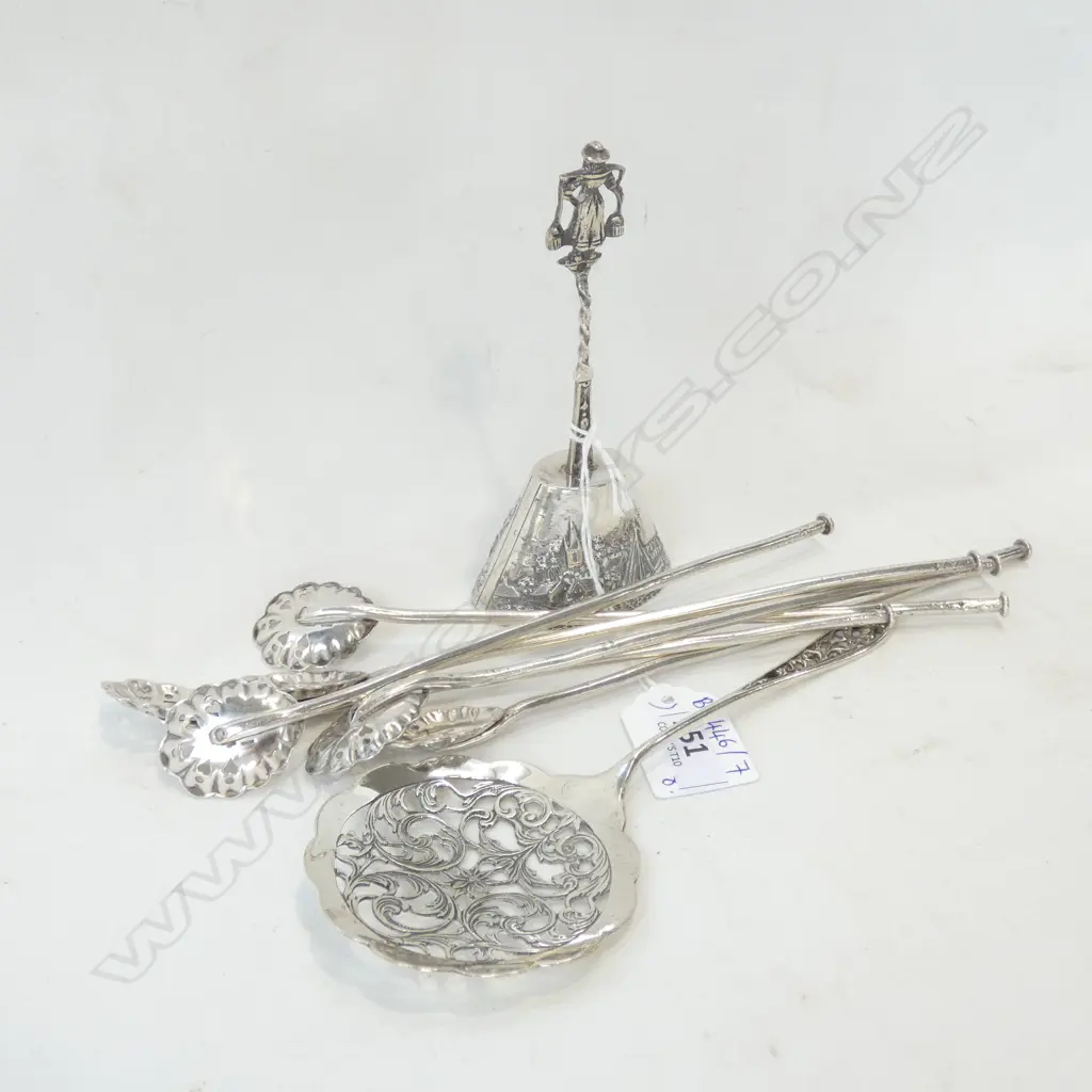 6 PARFAIT SPOONS + SIFTER & DUTCH SILVER BELL  Image 1++