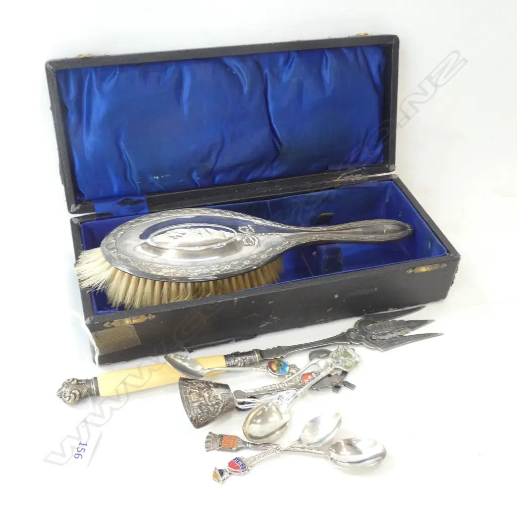 STG SILVER HAIR BRUSH, CASED + SILVER CUTLERY Image 1++