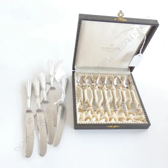 SIX WMF NIROSTA KNIVES & 6 CASED ART NOUVEAU COFFEE SPOONS 