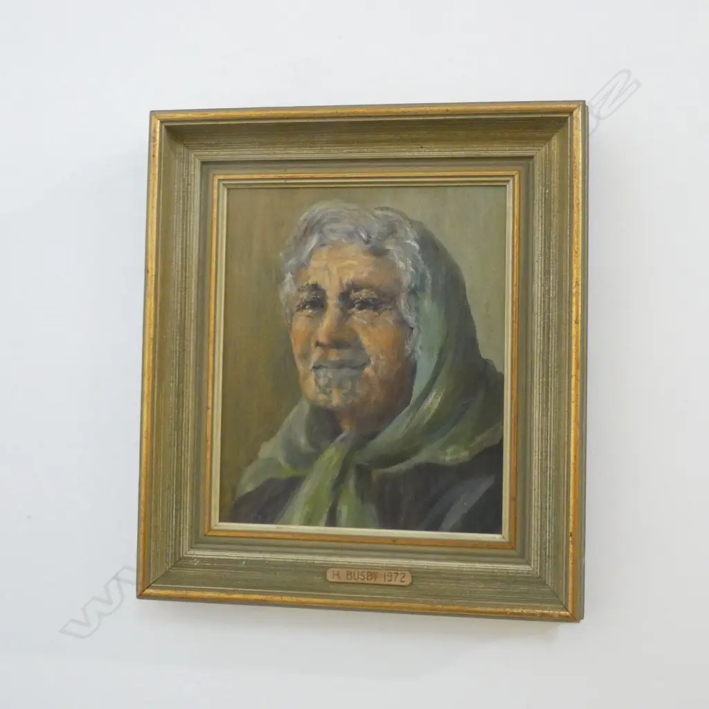 H. BUSBY PORTRAIT OF A MAORI WOMAN OIL 1972 260x215mm Image 1++
