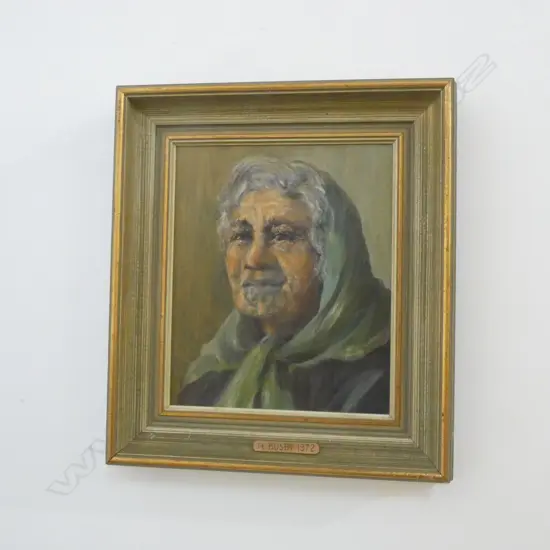 H. BUSBY PORTRAIT OF A MAORI WOMAN OIL 1972 260x215mm