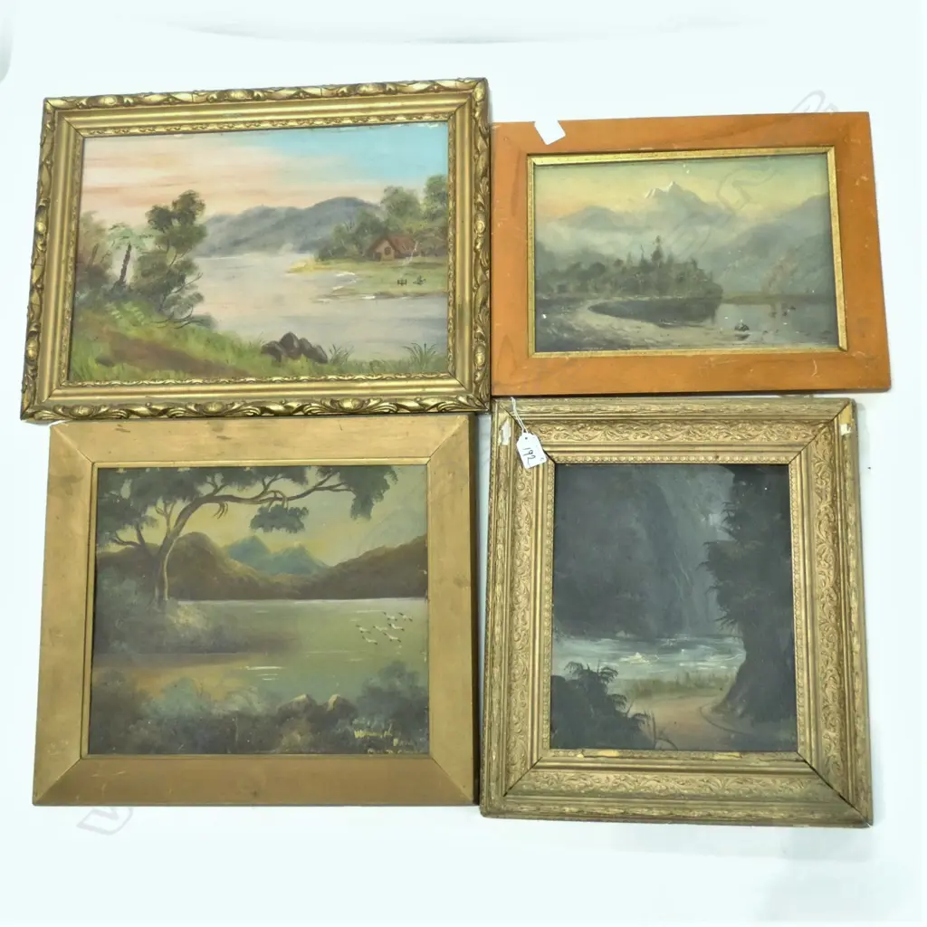 4 COLONIAL LANDSCAPE OILS; GOLD FRAMES AF, PAUL WREN ETC 290x420mm Image 1++