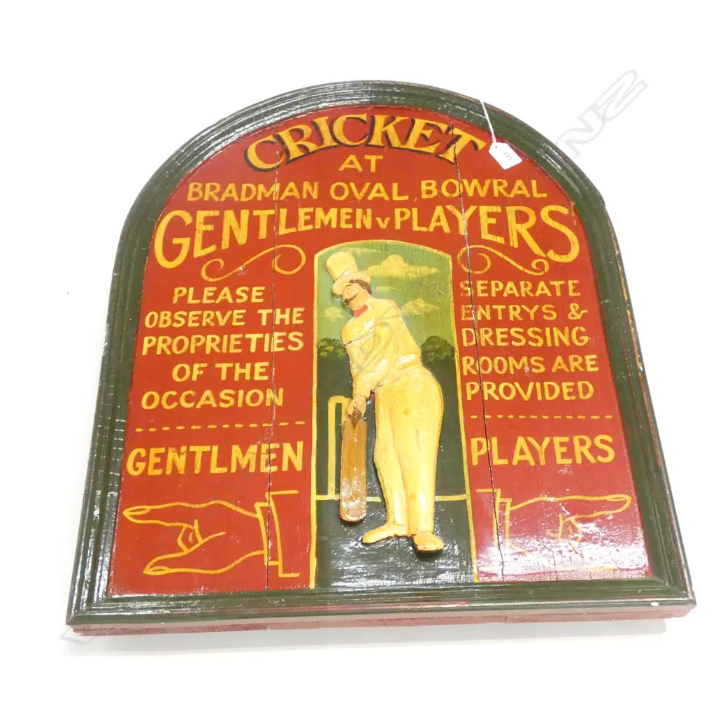 OLD PAINTED WOODEN SIGN 'CRICKET AT BRADMAN OVAL BOWRAL GENTLEMEN V PLAYERS ETC..610 X 500MM Image 1++