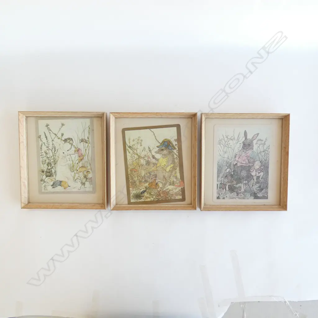 THREE EARLY 20thC CHILDRENS BOOK ILLUSTRATIONS in WHITEWASH FRAMES. 150 X 200 EACH PRINT Image 1++