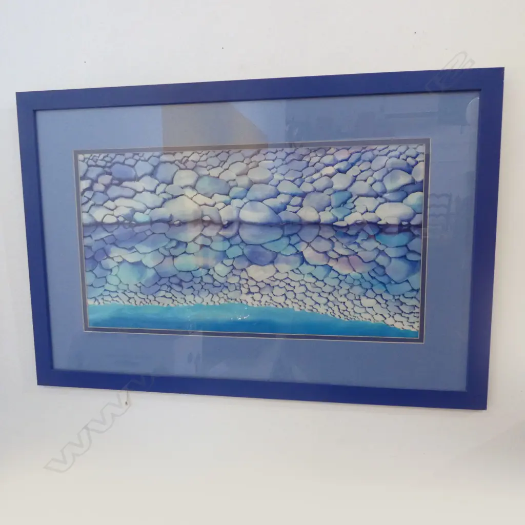 SAGE COX 'REFLECTIONS BLUE' PAINTING ON SILK 420x790mm Image 1++