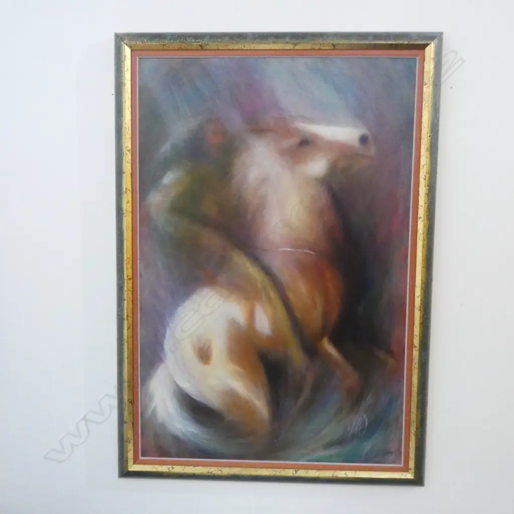EQUESTRIAN OIL ARTIST UNKNOWN 910x600mm & BEACH SCENE BY MARIE CROSS Image 1++
