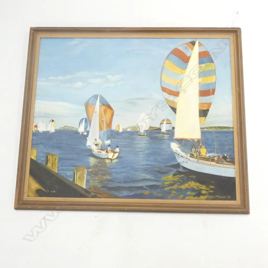 JOYCE MCLEAN ’72 ACRYLIC ON BOARD SPINNAKERS ON WAITEMATA Image 1++