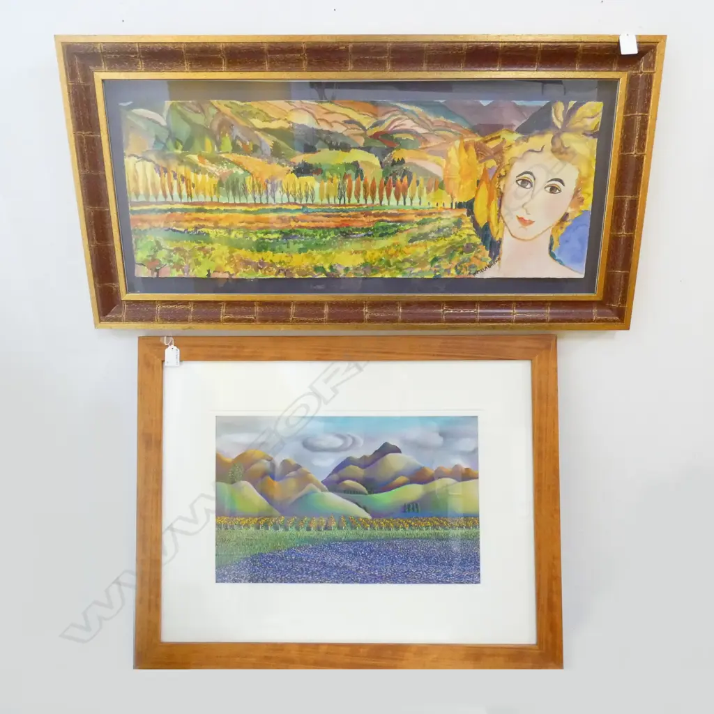 MARION TOWNES 'WARDS PEAK' WORK ON PAPER 290x460 + PAMELA BROWN 'CECILE' ACRYLIC 270x760mm Image 1++