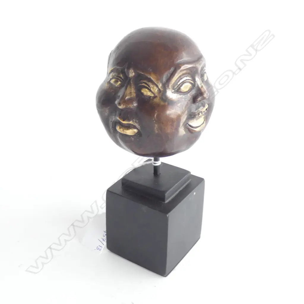 BRONZE 4 SIDED BUDDHA HEAD ON STAND H.190mm Image 1++