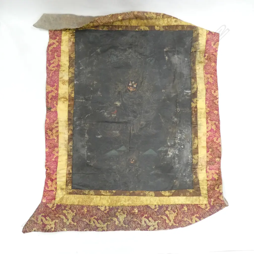 OLD TIBETAN THANGKA DARK GROUND PAINTED DEMONS Image 1++