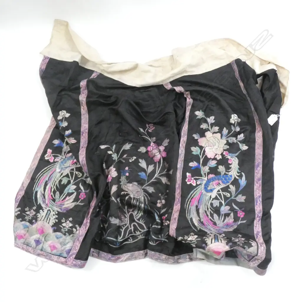 CHINESE EMBROIDERED DRESS black ground w coloured silks Image 1++