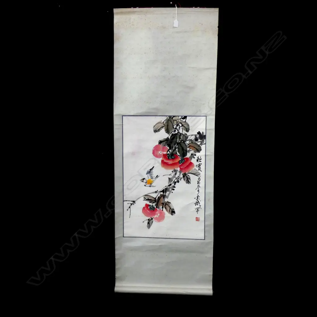 CHINESE INK SCROLL PAINTING; BLOSSOMS & BIRD 450 X 670MM Image 1++