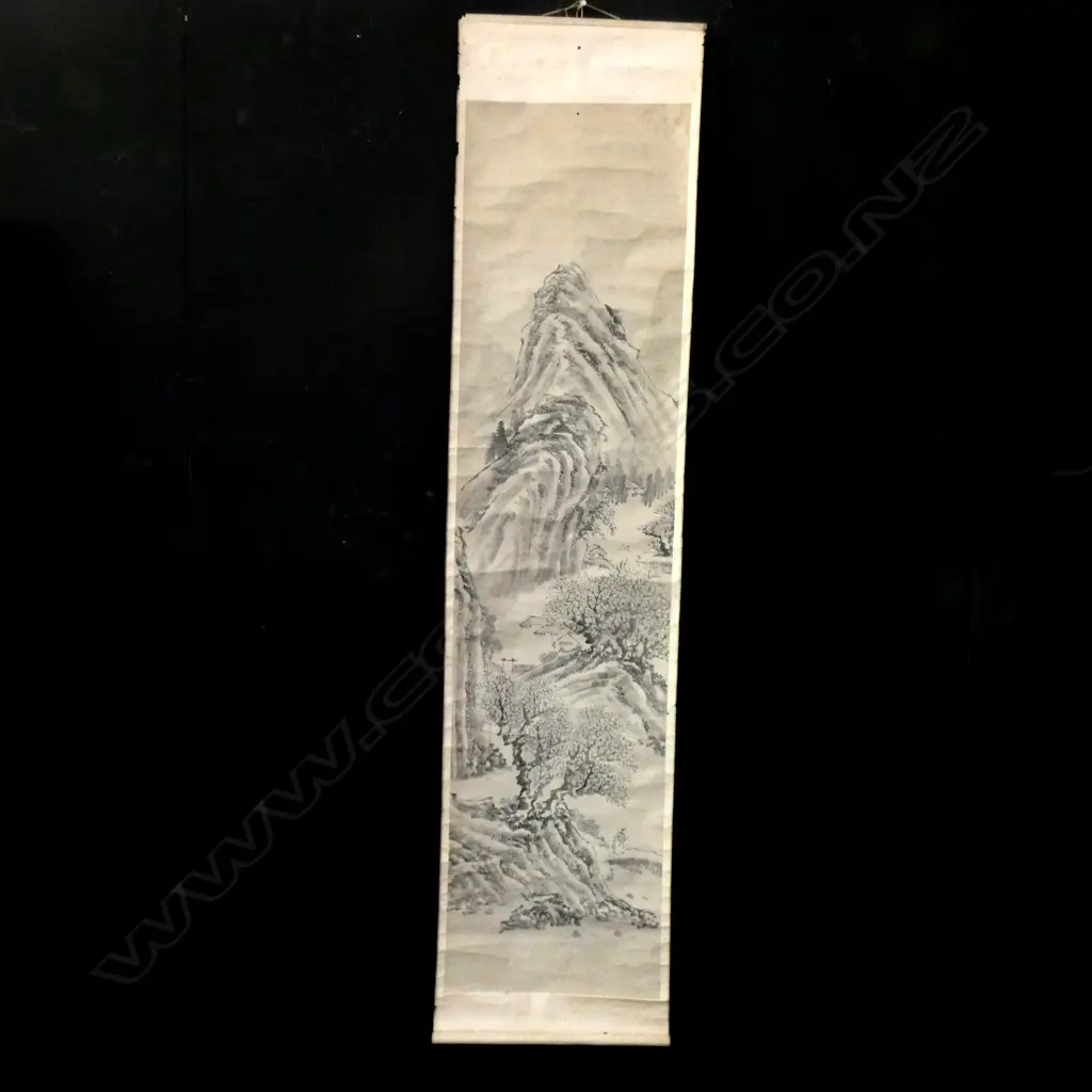 POLYPTYCH (4 PANELS)CHINESE PAINTED SCROLLS - MOUNTAIN SCENE EACH PANEL 1350 X 345MM  Image 1++