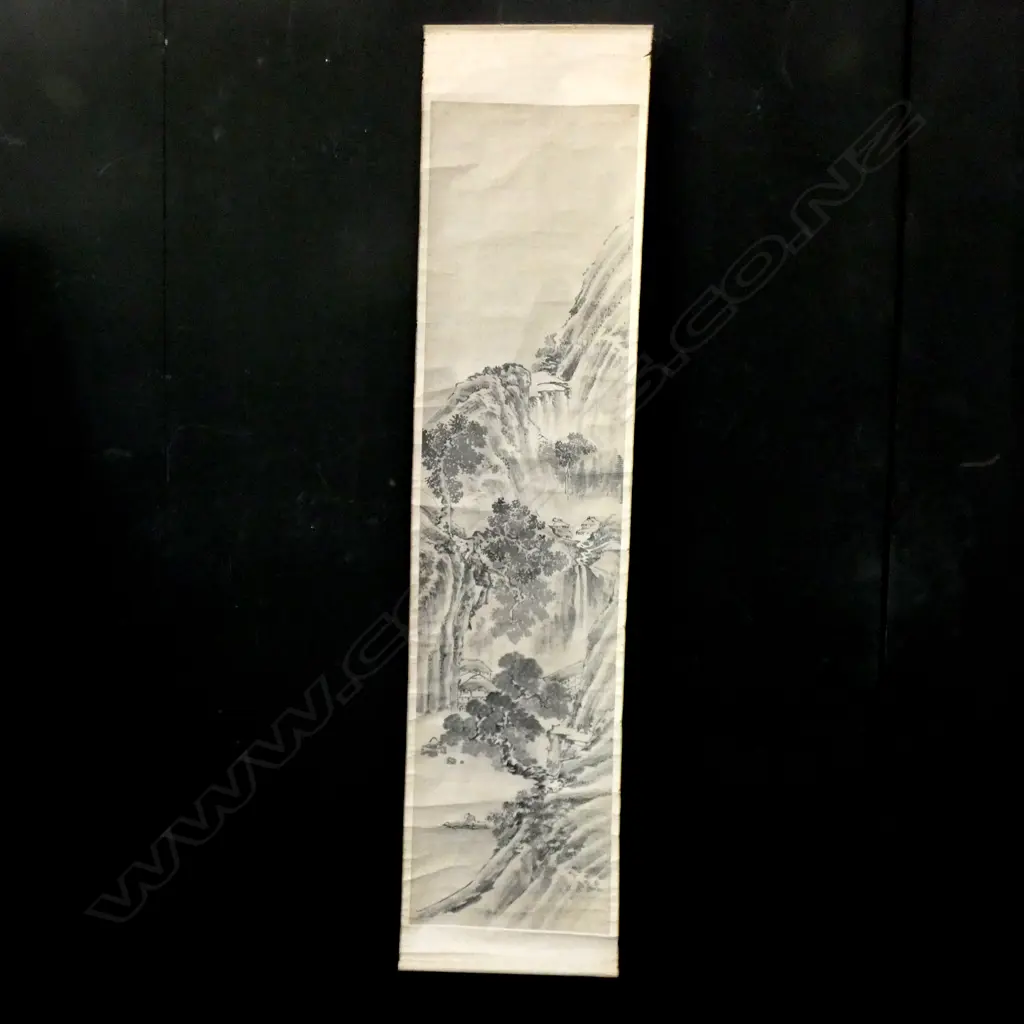 POLYPTYCH (4 PANELS)CHINESE PAINTED SCROLLS - MOUNTAIN SCENE EACH PANEL 1350 X 345MM  Image 1++