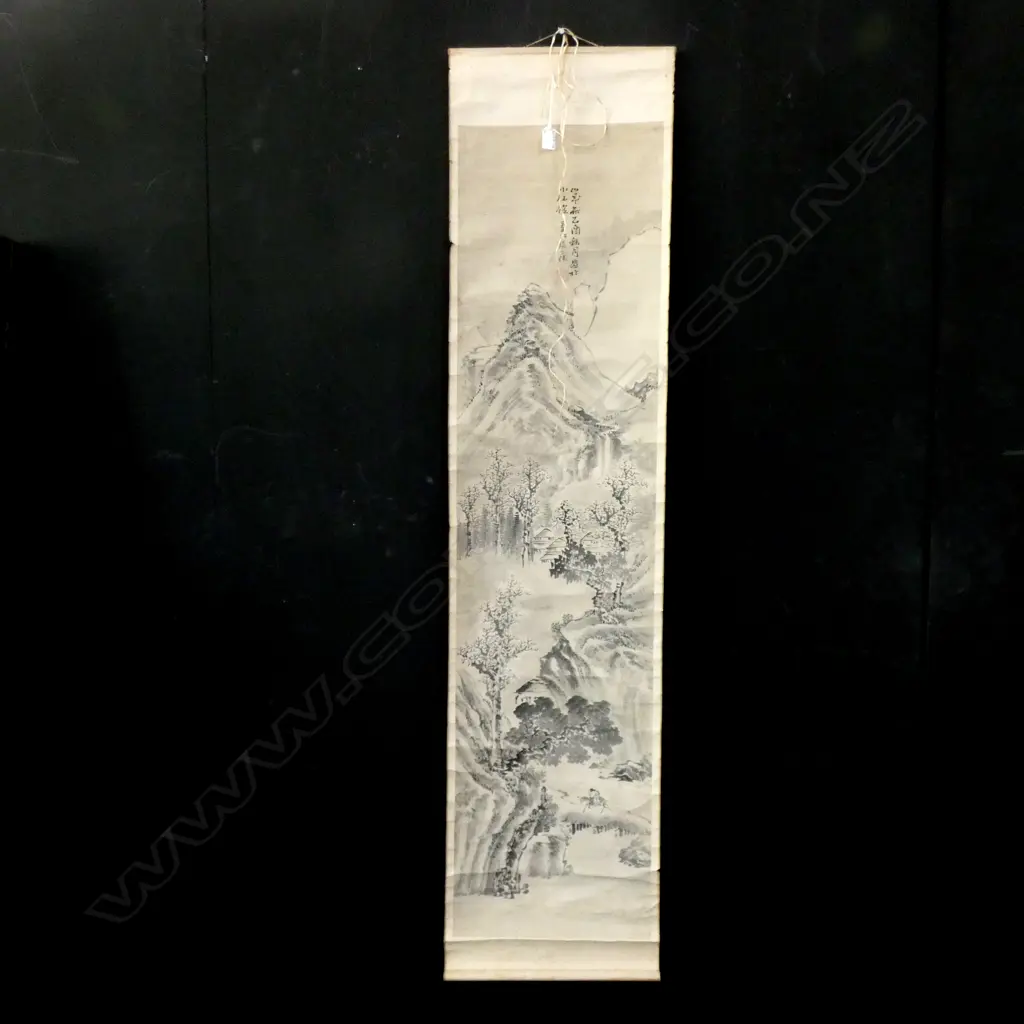 POLYPTYCH (4 PANELS)CHINESE PAINTED SCROLLS - MOUNTAIN SCENE EACH PANEL 1350 X 345MM  Image 1++