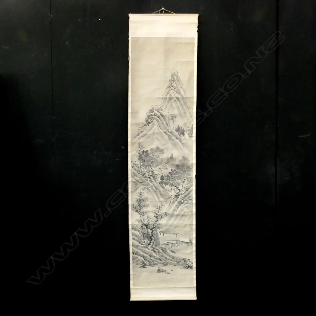 POLYPTYCH (4 PANELS)CHINESE PAINTED SCROLLS - MOUNTAIN SCENE EACH PANEL 1350 X 345MM  Image 1++