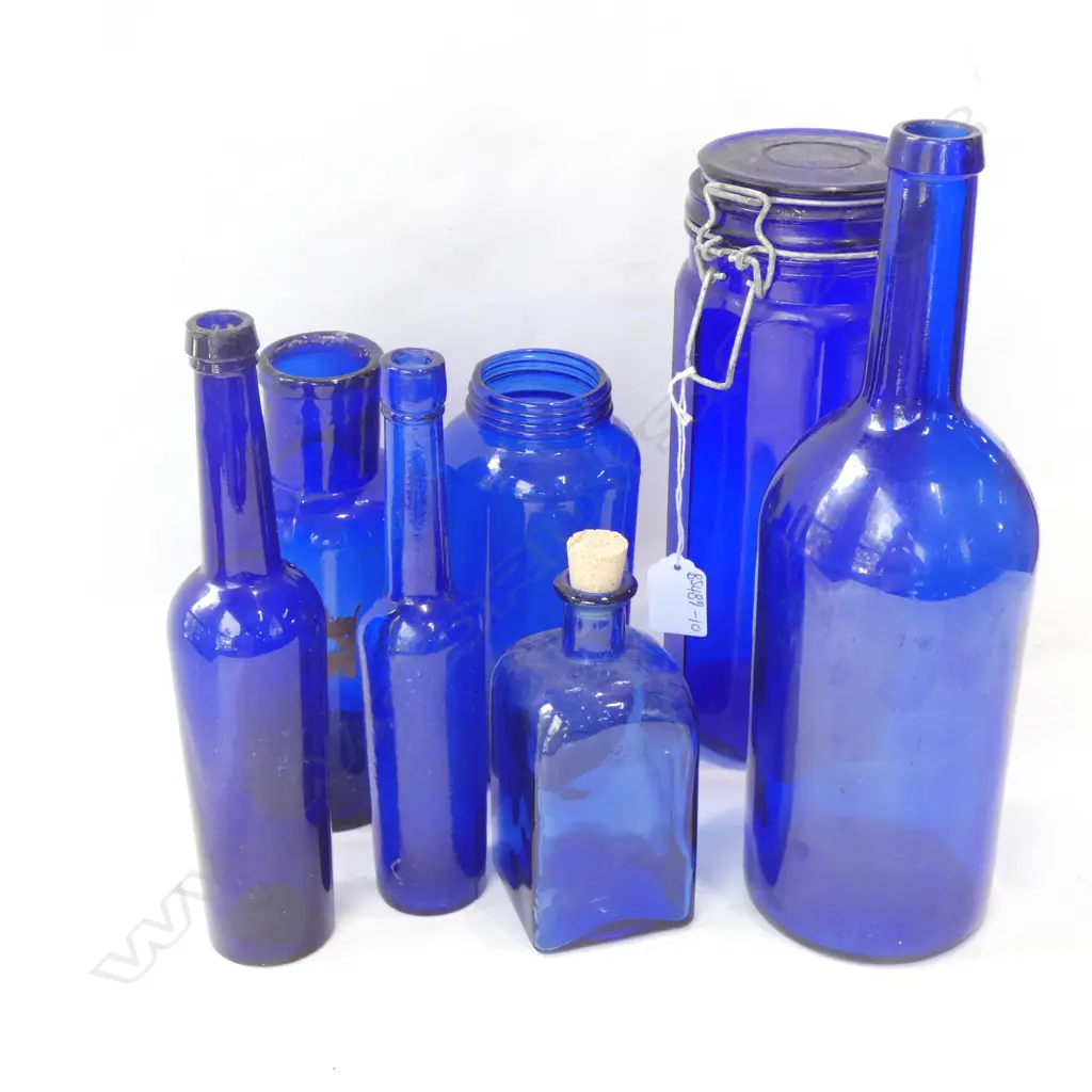 7 VINTAGE BLUE  DISPLAY BOTTLES Image 1++