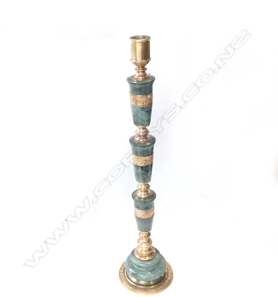 BRASS & JADE ALTER CANDLE STAND H.705mm. Image 1++
