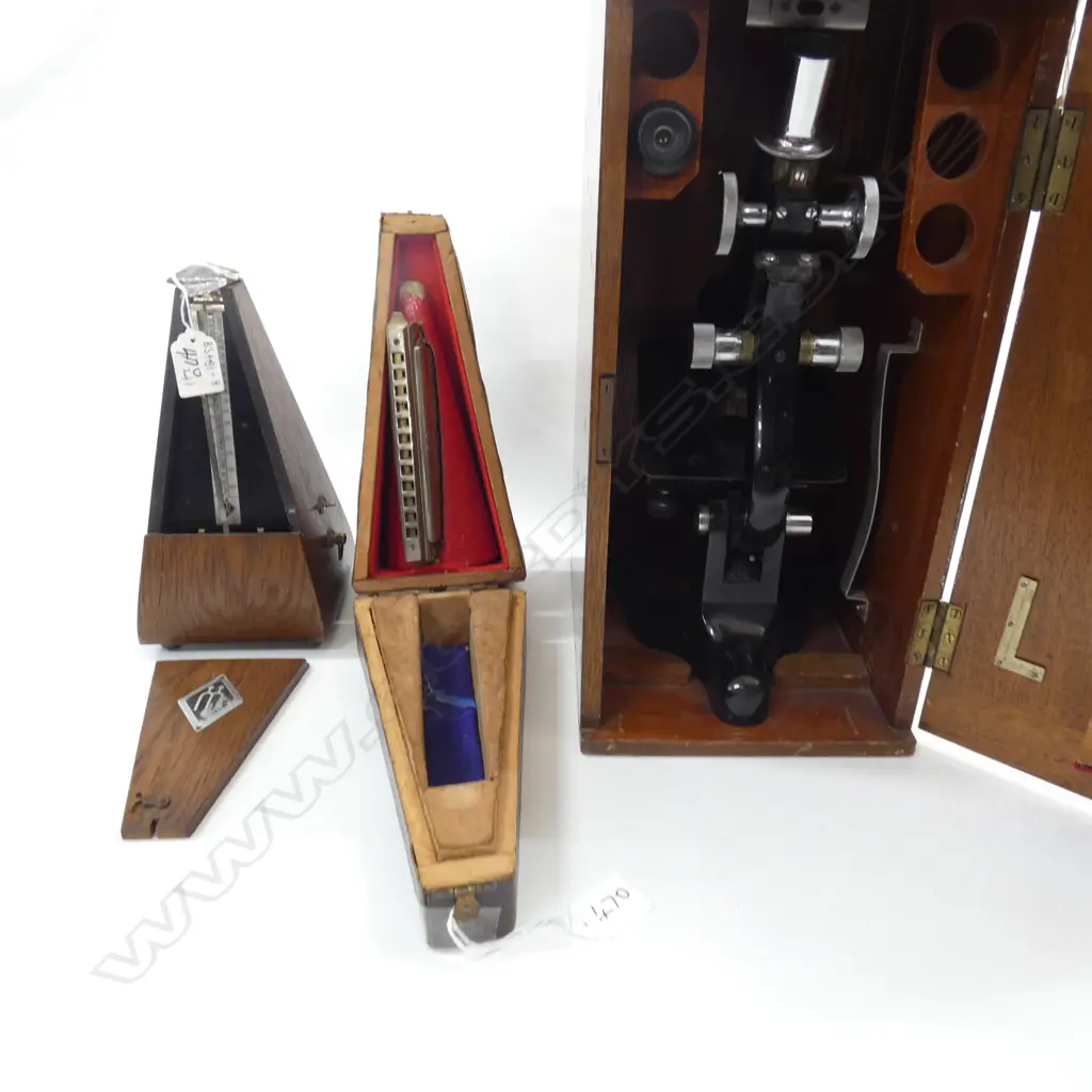 CASED MICROSCOPE, METRONOME & HONER HARMONICA Image 1++