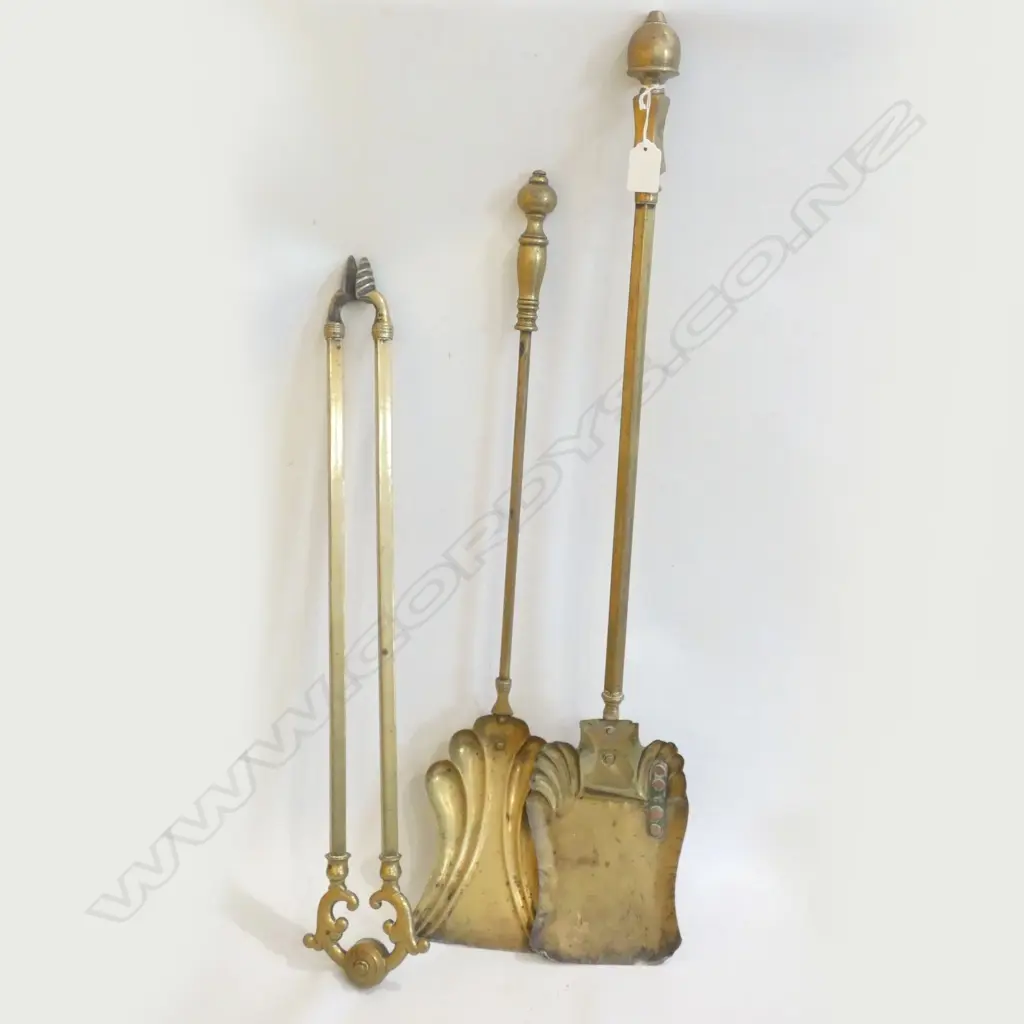 3 BRASS FIRE TOOLS; 2 SPADES & TONGS Image 1++