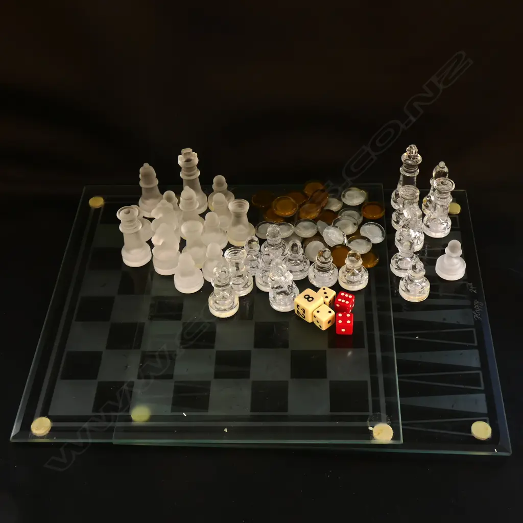 3 GLASS BOARDGAMES; CHESS, BACKGAMMON, DRAUGHTS Image 1++