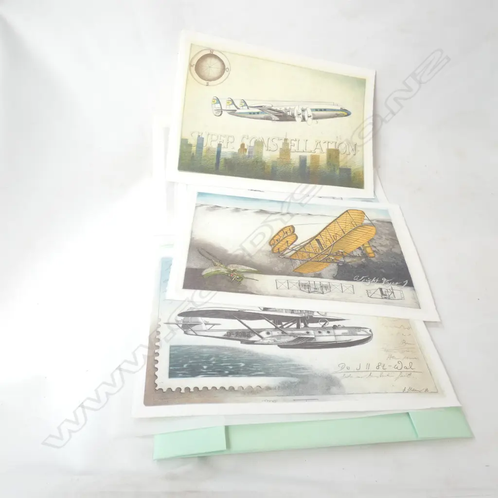 ORIENTAL CALLIGRAPHY280 X 240MM & COLLECTION OLD AEROPLANE PRINTS (175 X 80MM) Image 1++
