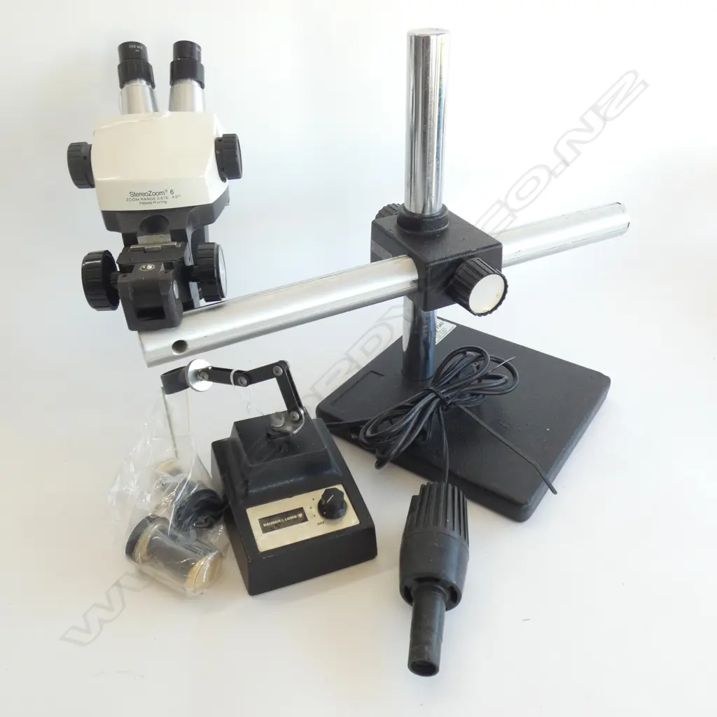 BAUSCH & LOMB STEREOZOOM 6 MICROSCOPE POD w BOOM STAND &  ADDITIONAL LENS Image 1++