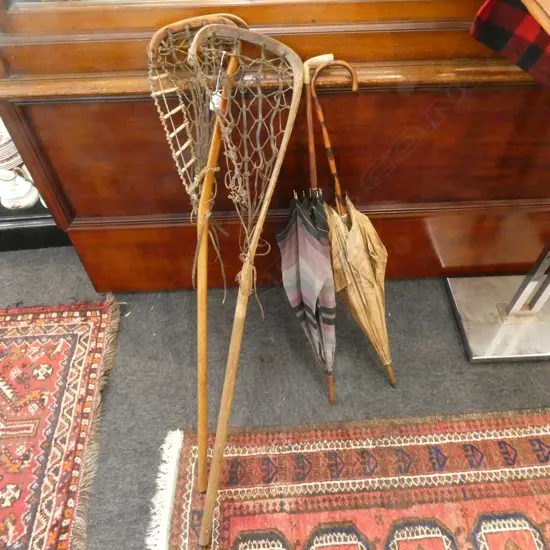 LACROSSE STICKS & 2 UMBRELLAS