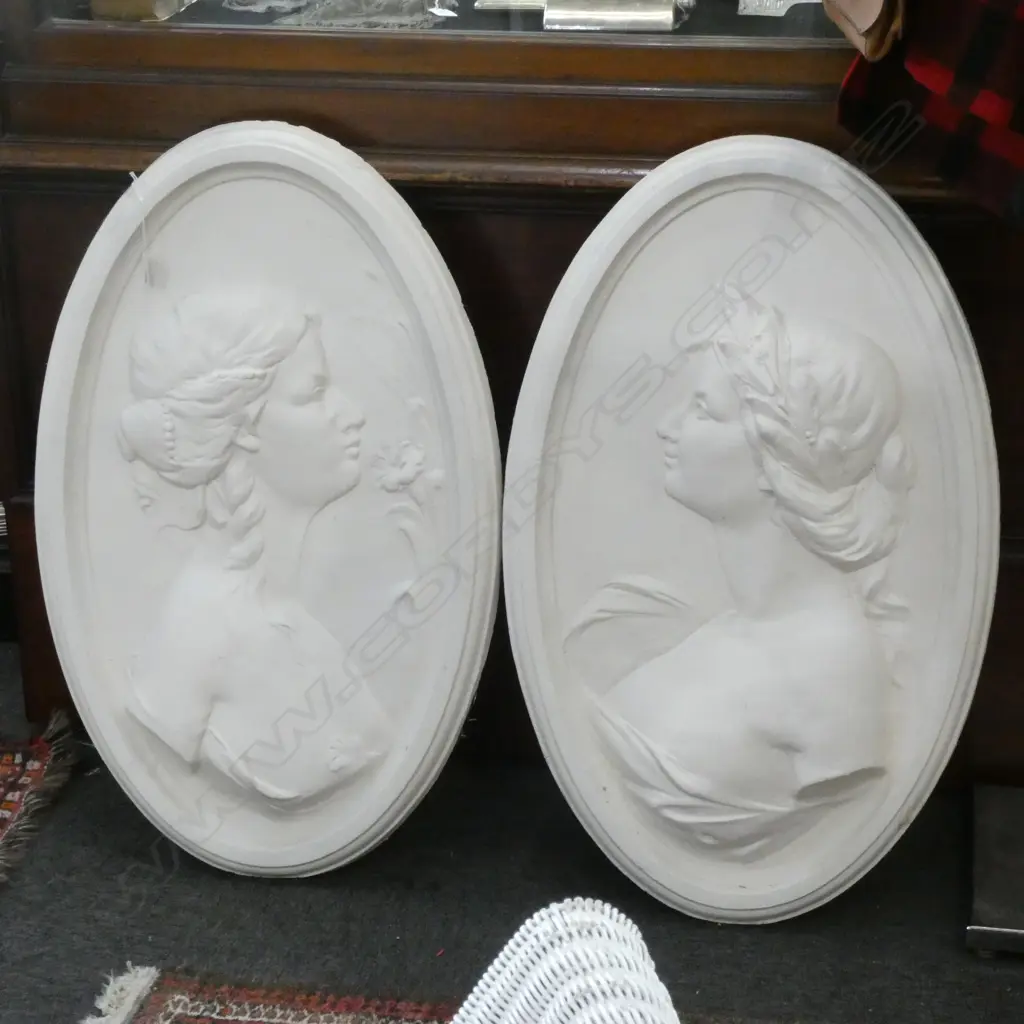 2 ART NOUVEAU PLASTER PLAQUES H 813 MM Image 1++