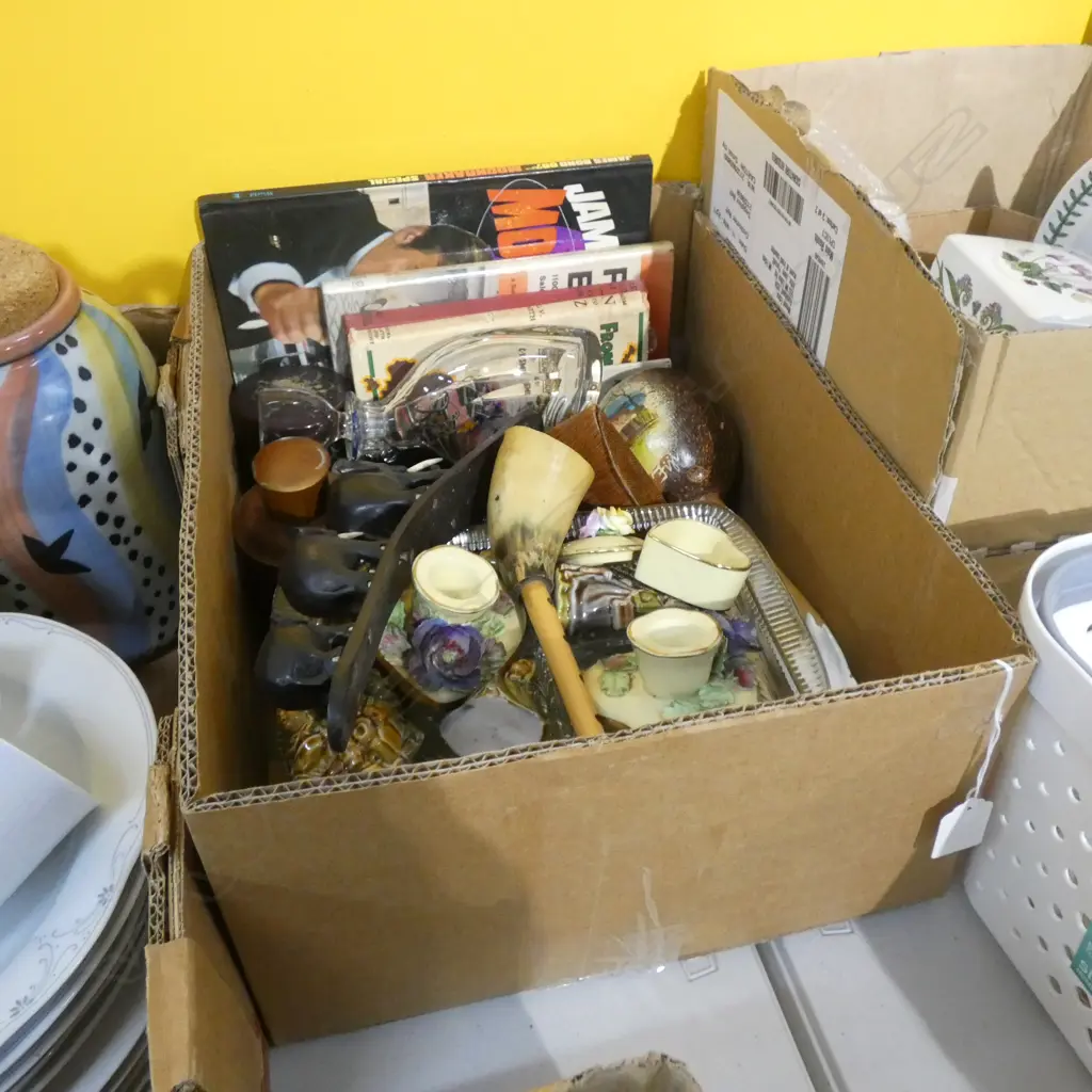 GOOD BOX LOT ASST COLLECTABLES; BOOKS/ NURSERY FIGURES / RELIGIOUS FIGURE ETC. Image 1++