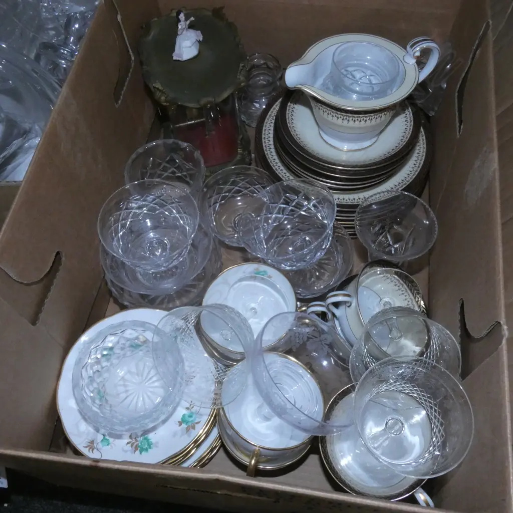BOX LOT ASST. PART TEA SETS, CRYSTAL Image 1++