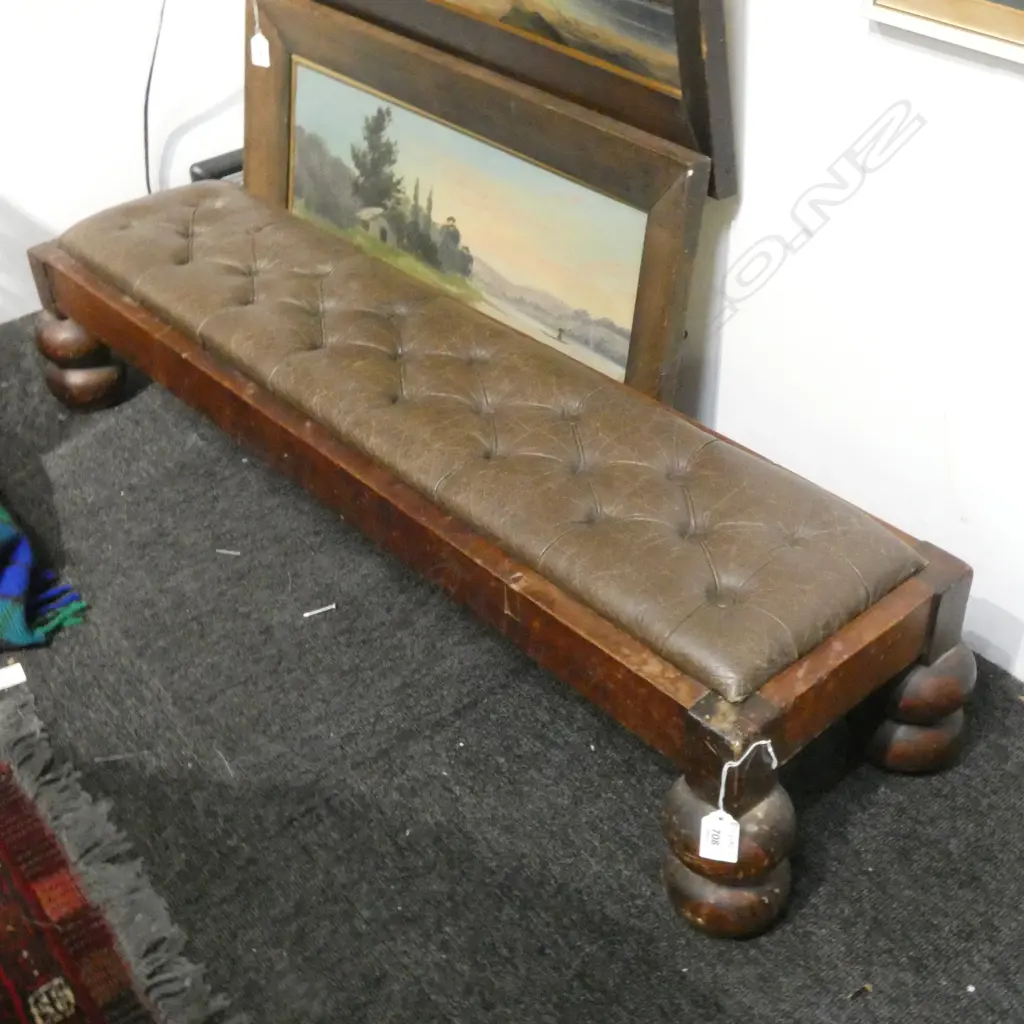 BUTTONED BROWN VINYL FOOTSTOOL L.1050mm Image 1++