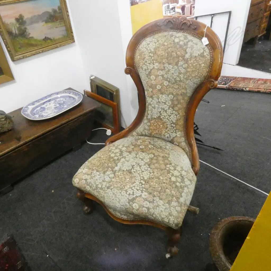 VICTORIAN WALNUT GRANDMOTHER CHAIR WHITE CASTORS Image 1++