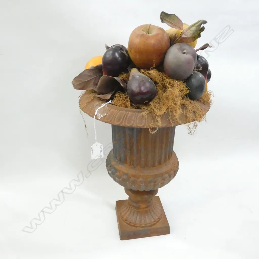 CAST IRON GARDEN URN WITH ARIFICIAL FRUIT H. 340MM Image 1++