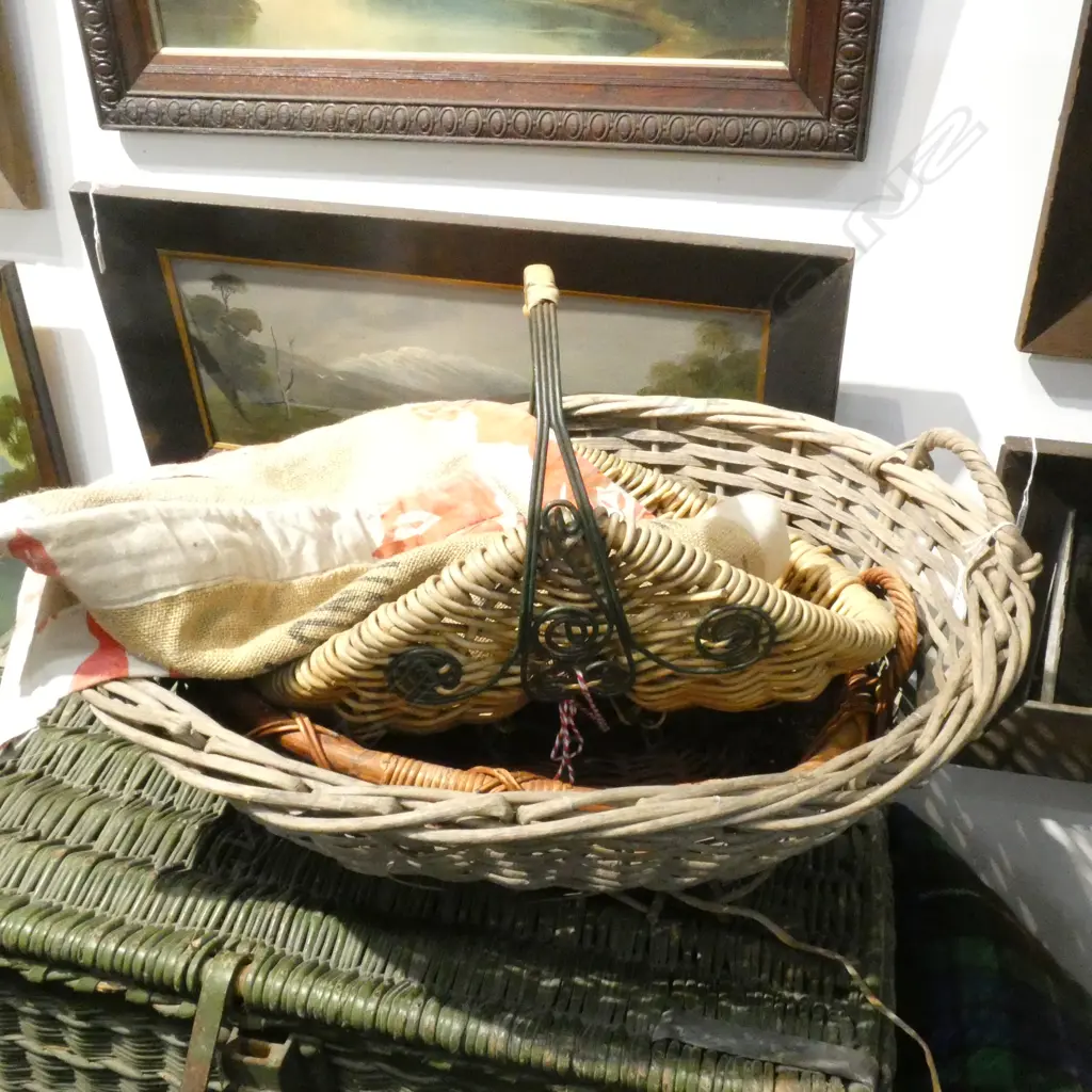 3 BASKETS (ONE A/F}+ CONTENTS - CUSHION ETC.. Image 1++