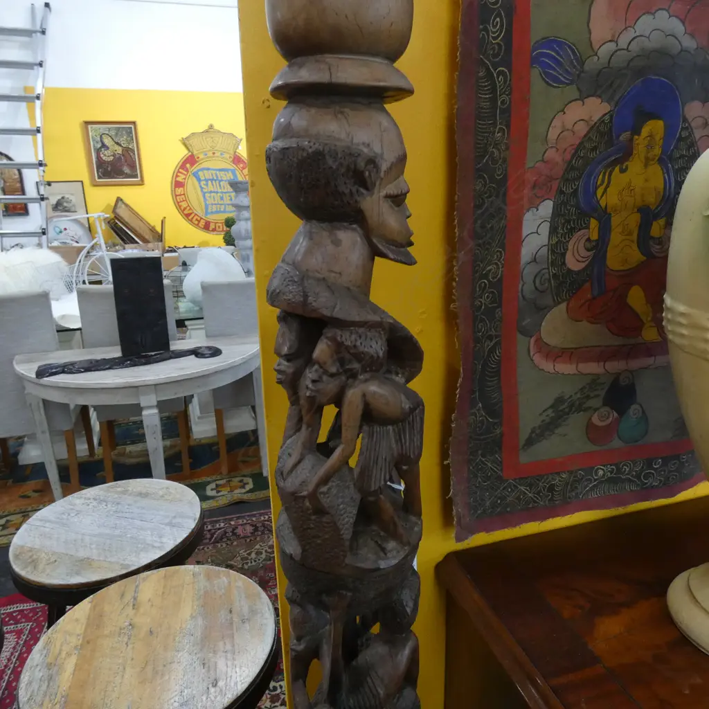 AFRICAN CARVED LAMPBASE FIGURATIVE  Image 1++