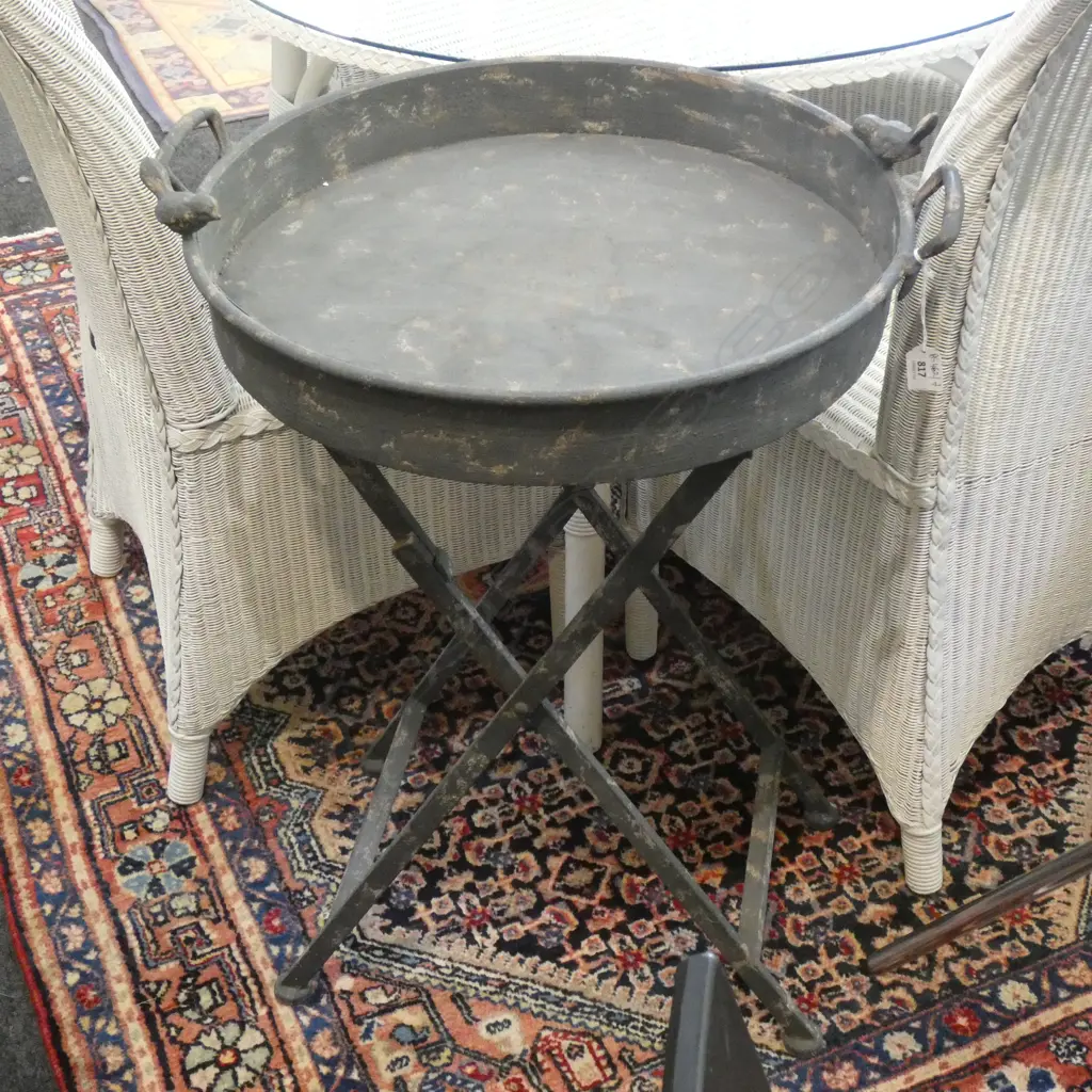 METAL FOLDING RUSTIC OUTDOOR TABLE w. BIRDS 500mm dia Image 1++