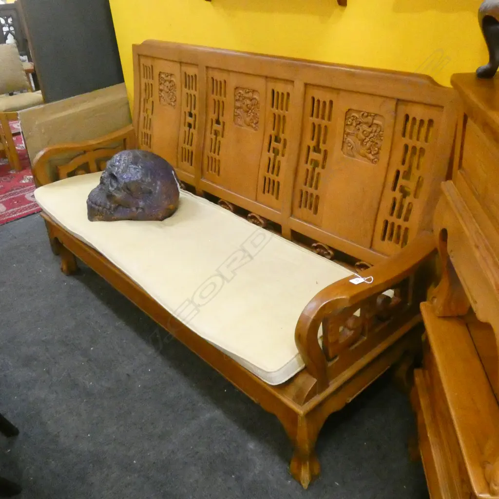 CHINESE TEAK LOUNGE SUITE; COUCH & 2 CHAIRS Image 1++